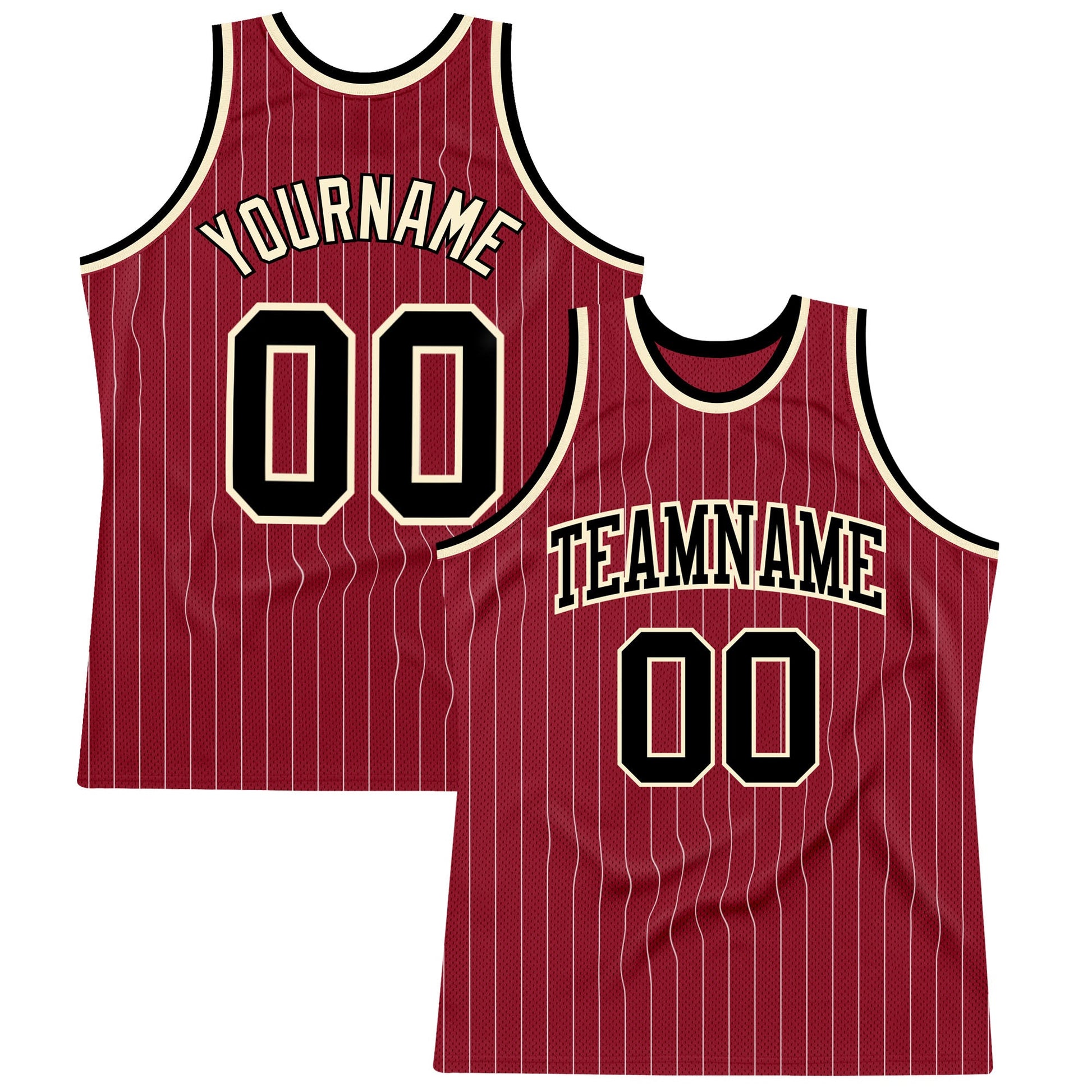 Custom Maroon White Pinstripe Black-Cream Authentic Basketball Jersey - Main View