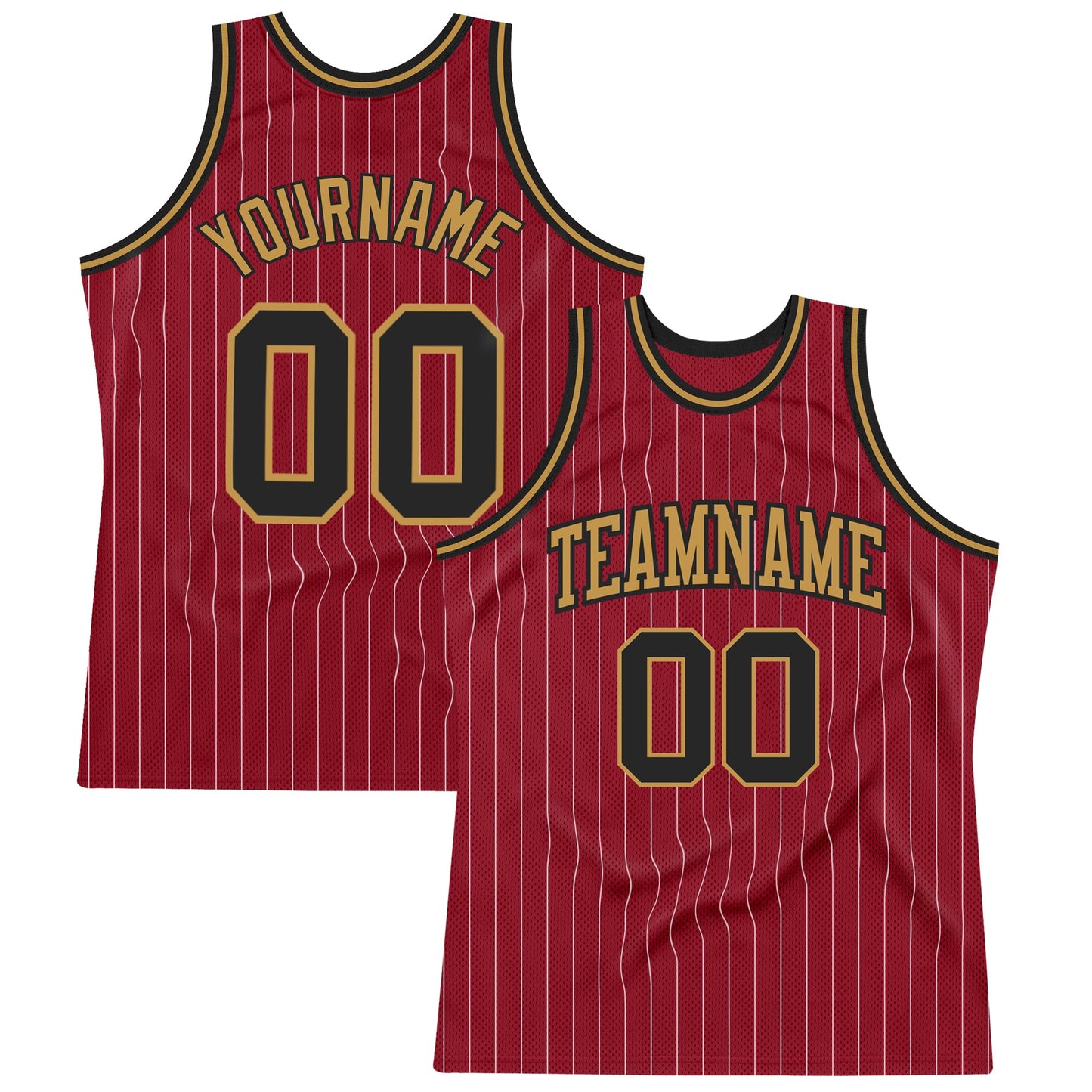Custom Maroon White Pinstripe Black-Old Gold Authentic Basketball Jersey - Main View
