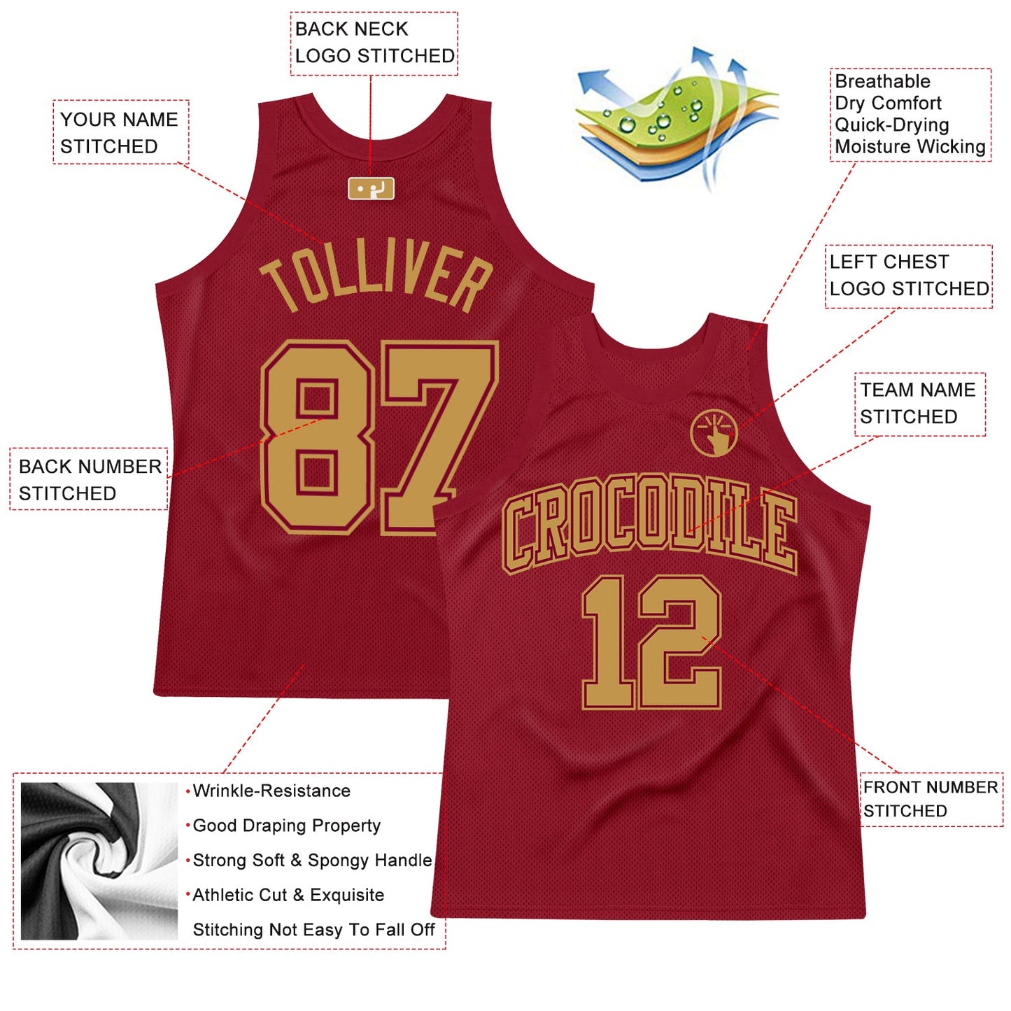 Custom Maroon Old Gold Authentic Throwback Basketball Jersey view 2