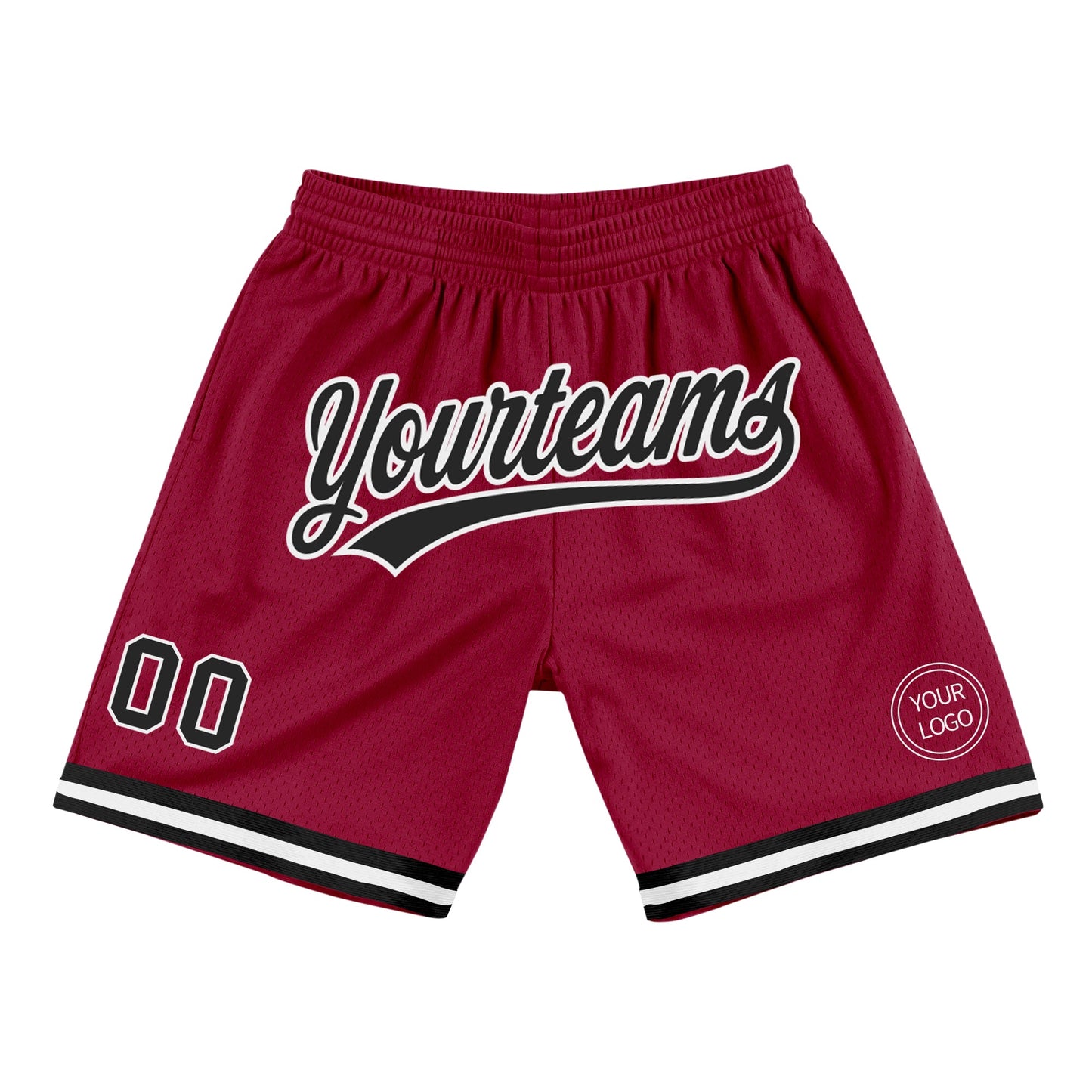 Custom Maroon Black-White Authentic Throwback Basketball Shorts - Main View