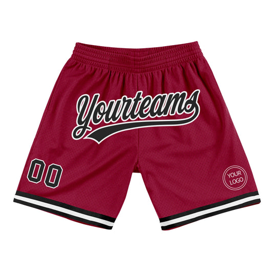 Custom Maroon Black-White Authentic Throwback Basketball Shorts - Main View