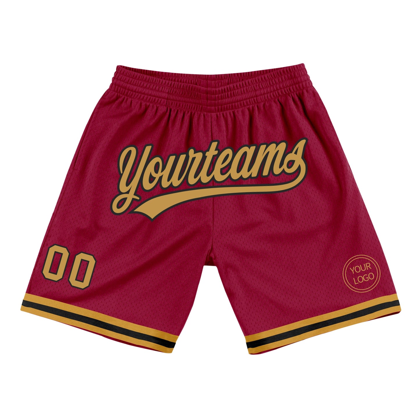 Custom Maroon Old Gold-Black Authentic Throwback Basketball Shorts - Main View