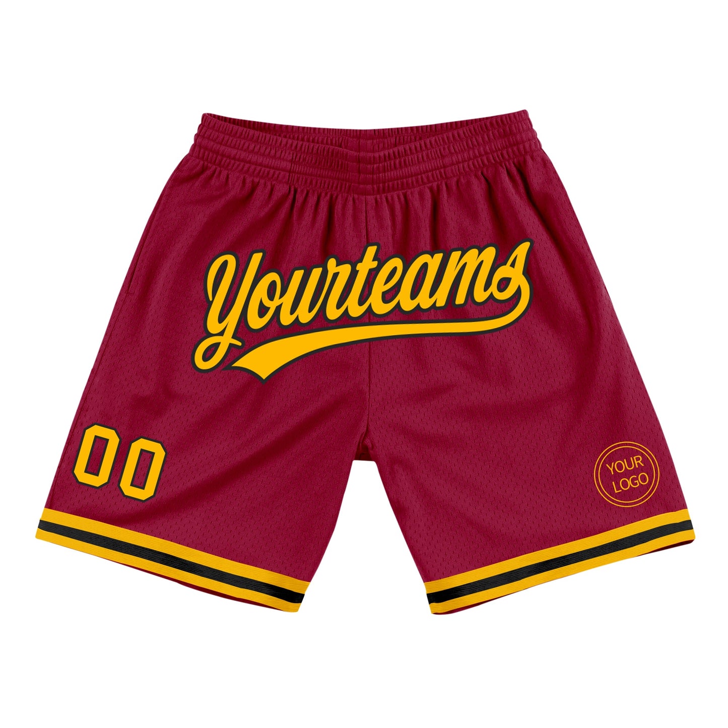 Custom Maroon Gold-Black Authentic Throwback Basketball Shorts - Main View