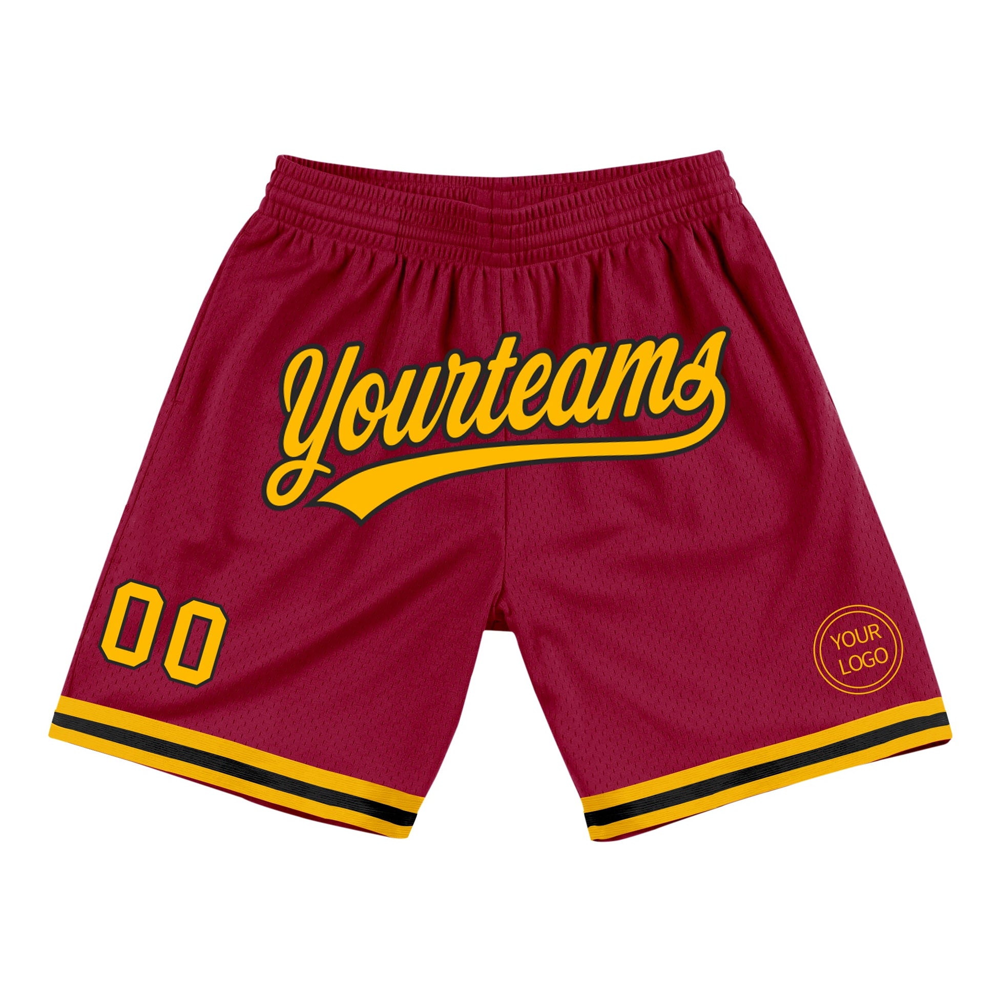 Custom Maroon Gold-Black Authentic Throwback Basketball Shorts - Main View
