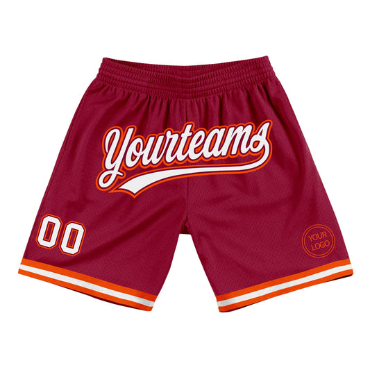 Custom Maroon White-Orange Authentic Throwback Basketball Shorts - Main View
