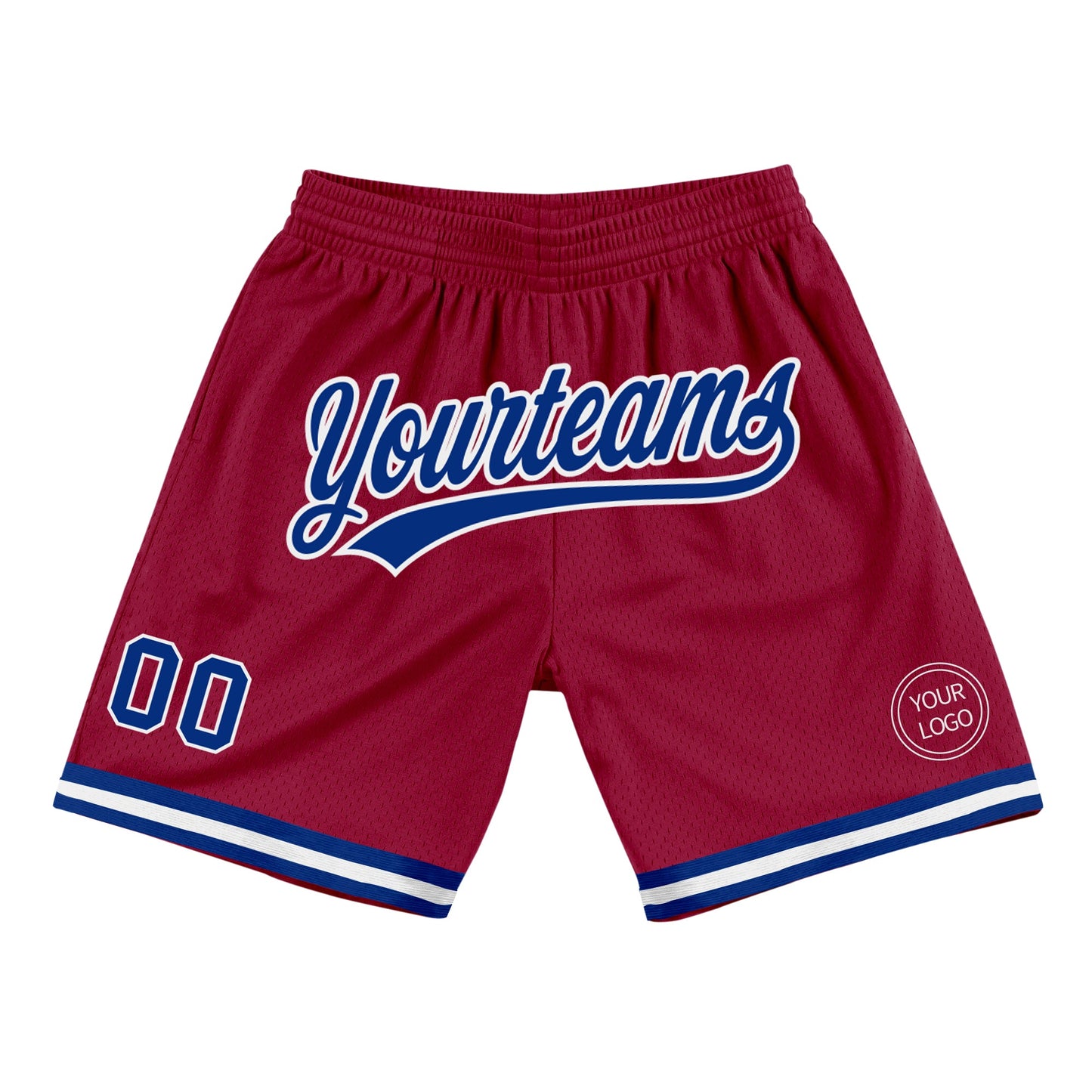 Custom Maroon Royal-White Authentic Throwback Basketball Shorts - Main View