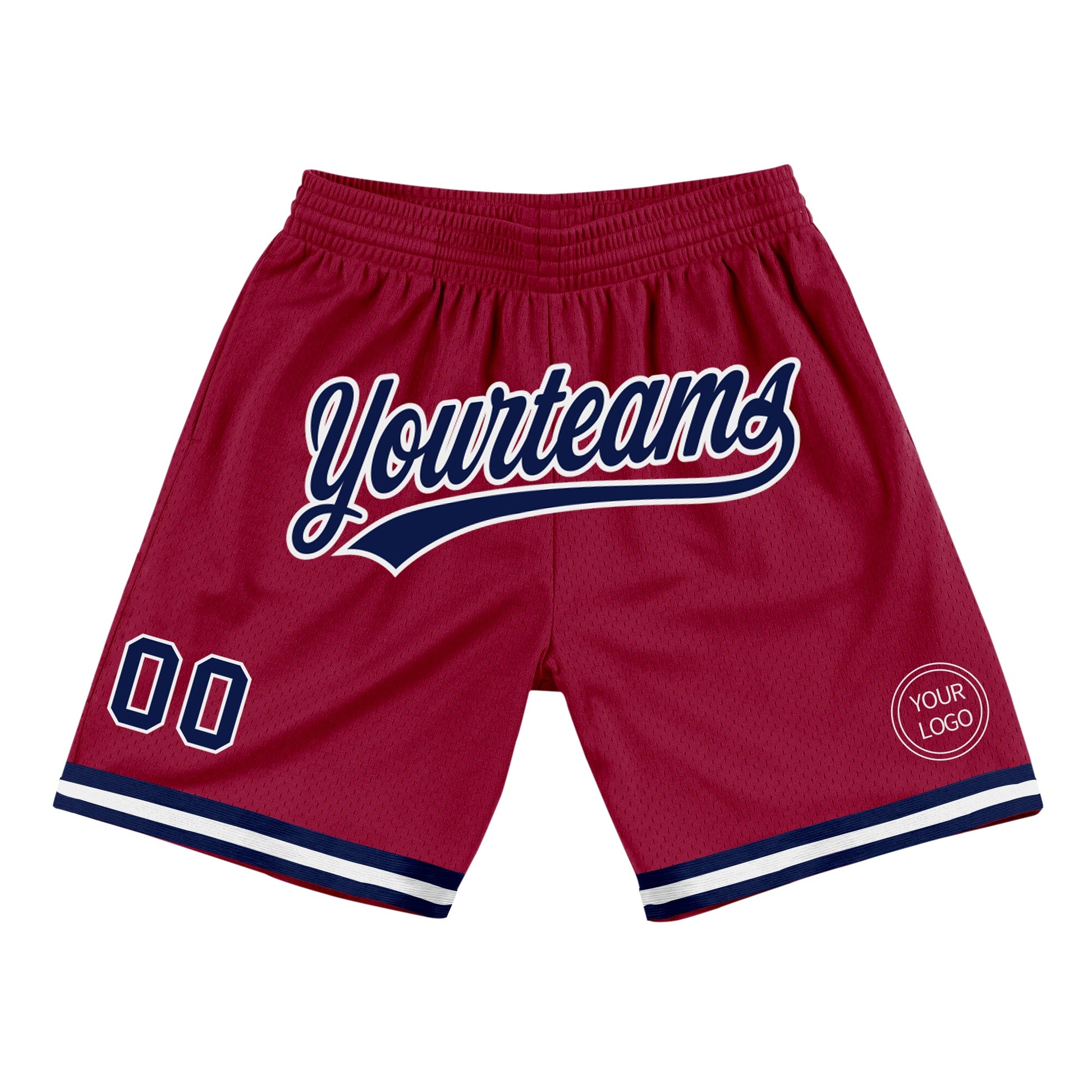 Custom Maroon Navy-White Authentic Throwback Basketball Shorts - Main View