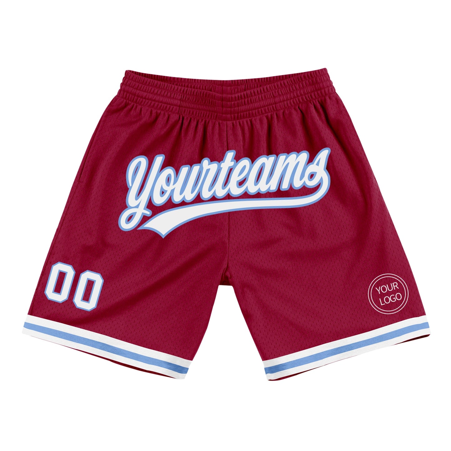 Custom Maroon White-Light Blue Authentic Throwback Basketball Shorts - Main View