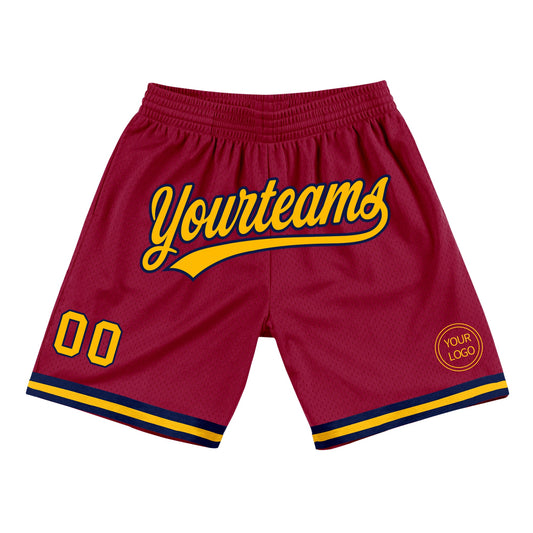 Custom Maroon Gold-Navy Authentic Throwback Basketball Shorts - Main View
