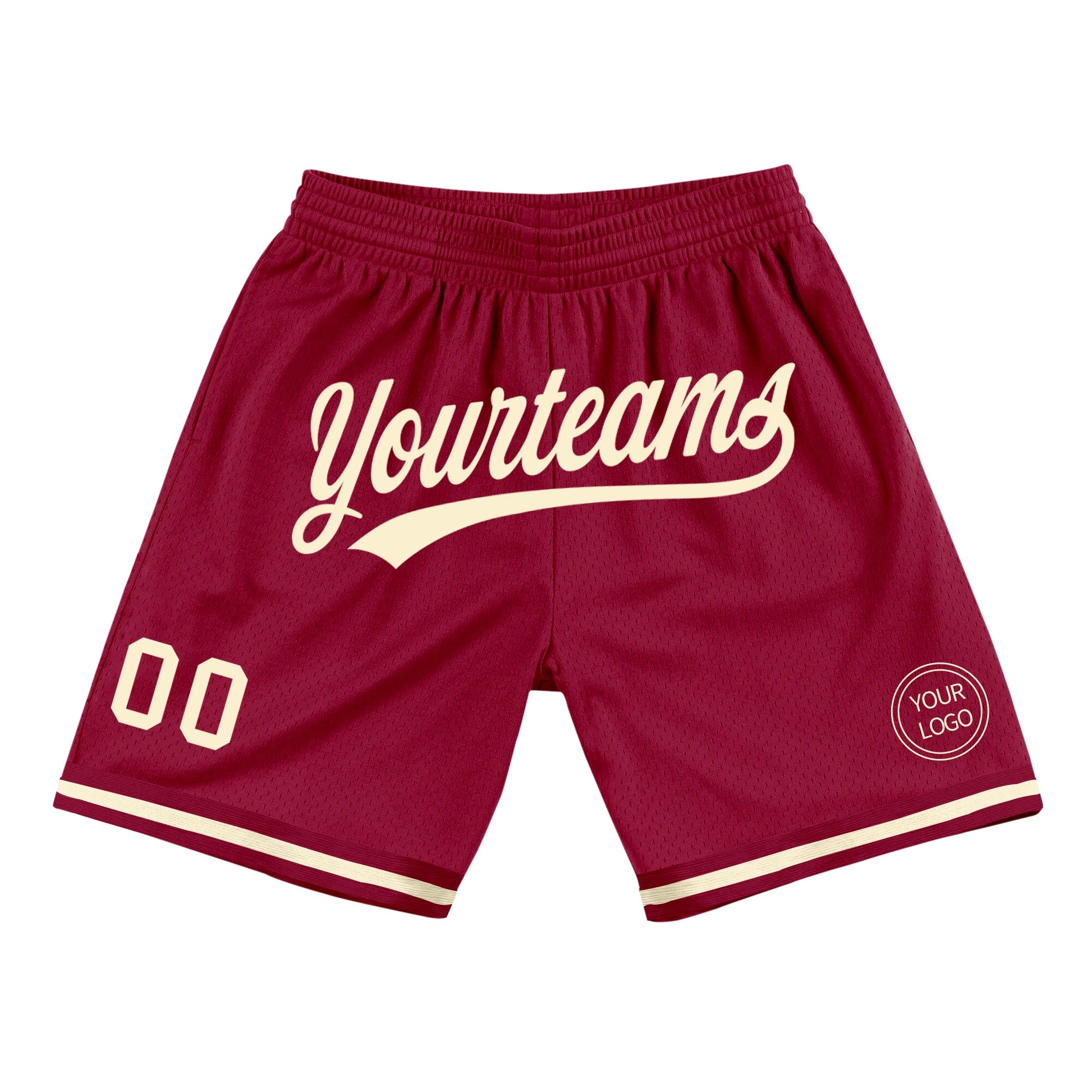 Custom Maroon Cream Authentic Throwback Basketball Shorts - Main View