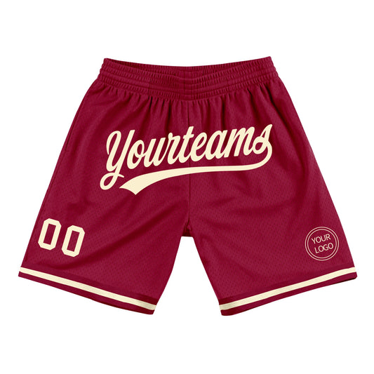 Custom Maroon Cream Authentic Throwback Basketball Shorts - Main View