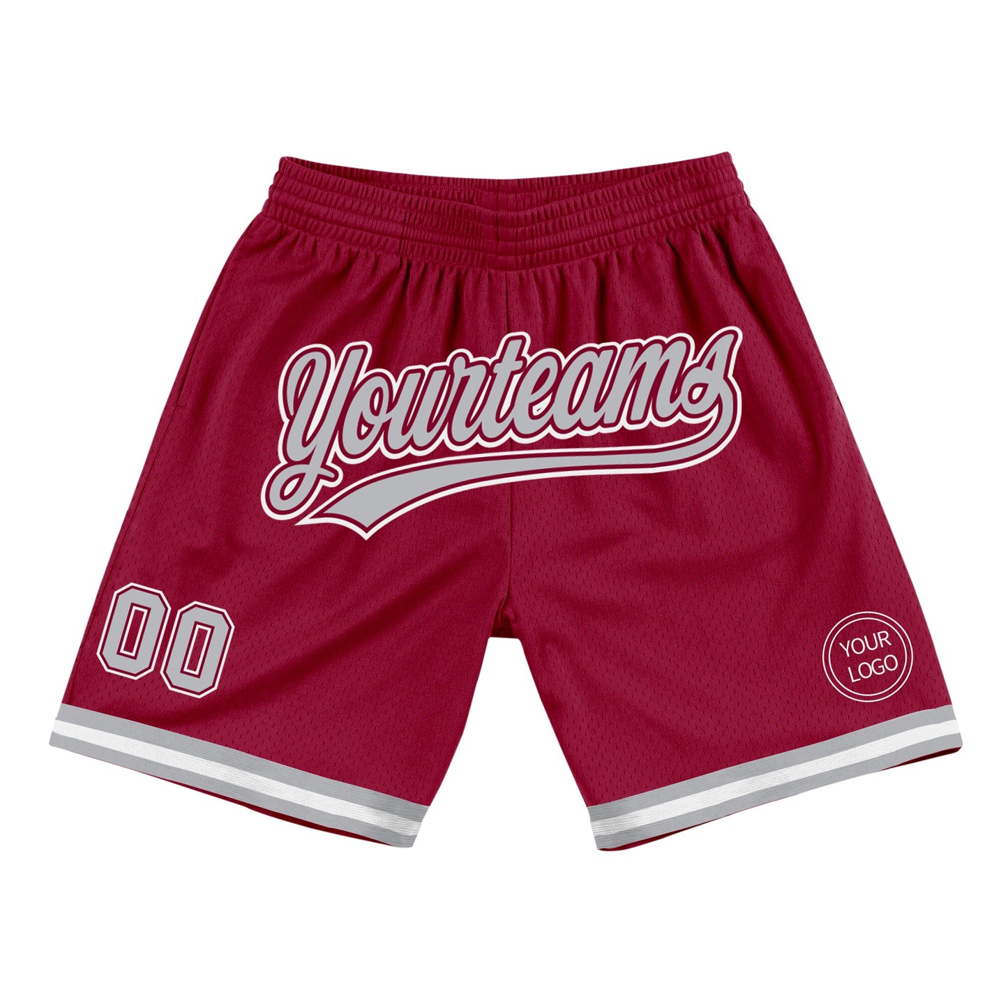 Custom Maroon Gray-White Authentic Throwback Basketball Shorts - Main View