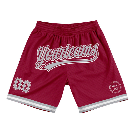 Custom Maroon Gray-White Authentic Throwback Basketball Shorts - Main View