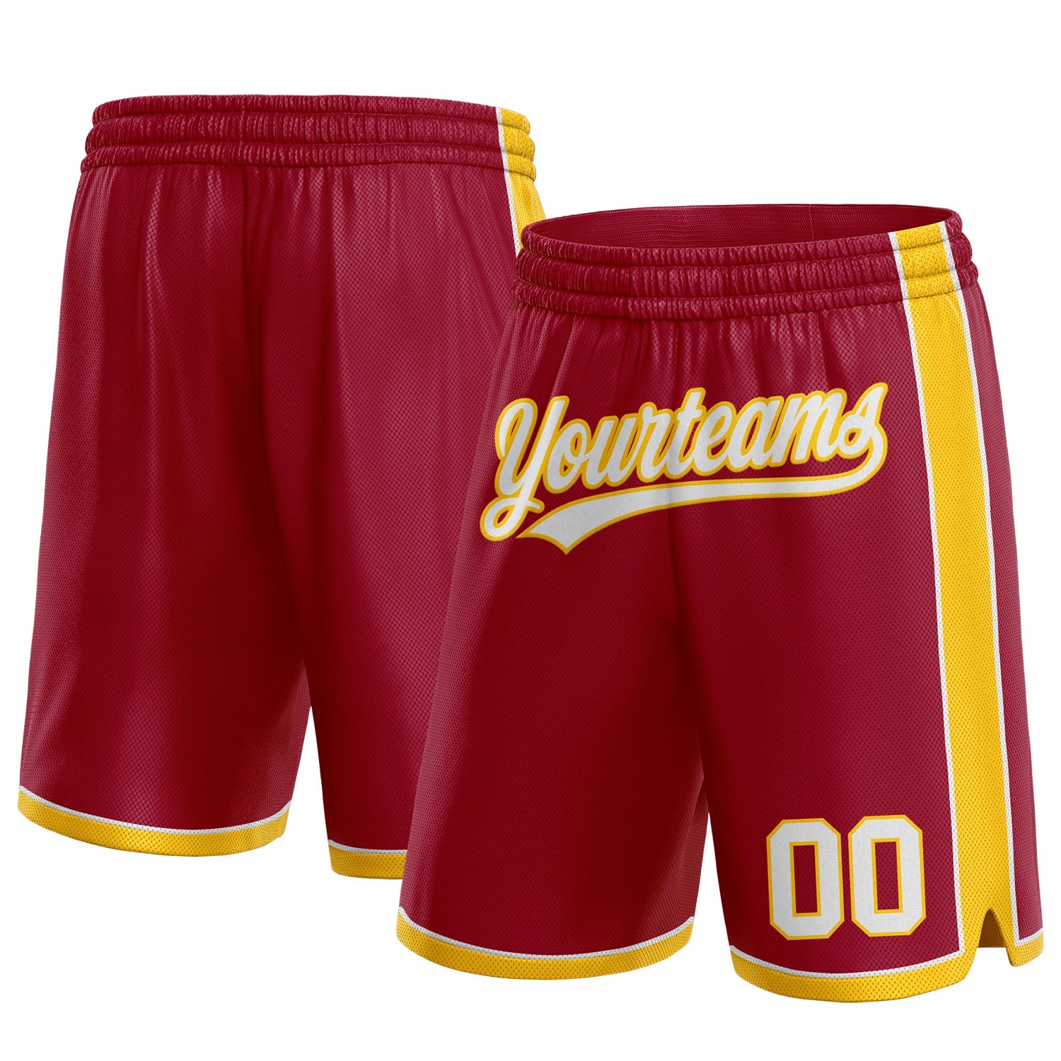 Custom Maroon White-Yellow Authentic Basketball Shorts - Main View