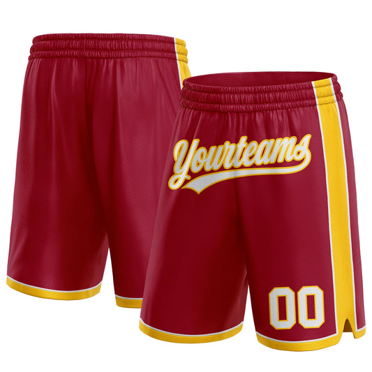 Custom Maroon White-Yellow Authentic Basketball Shorts - Main View