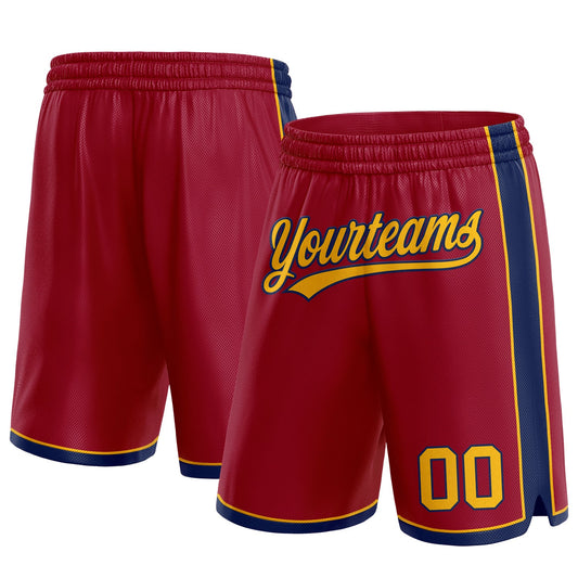 Custom Maroon Gold-Navy Authentic Basketball Shorts - Main View