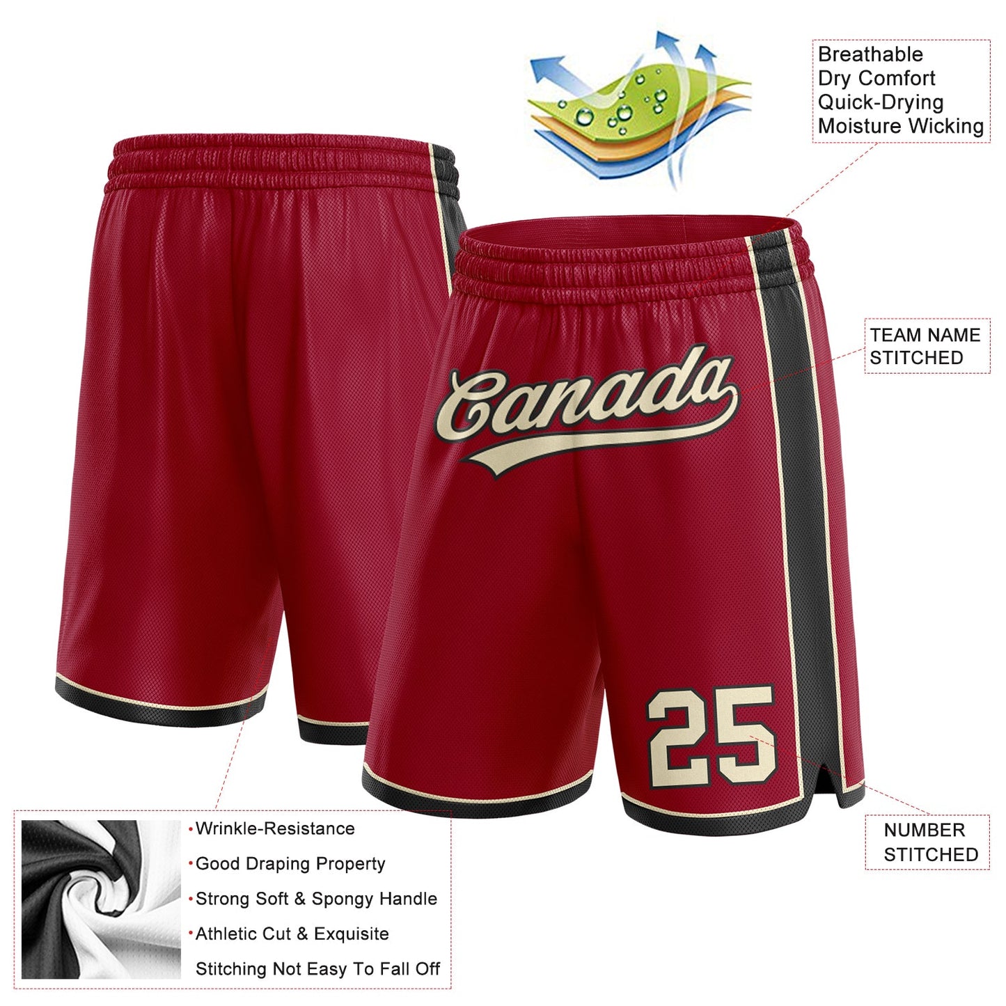 Custom Maroon Cream-Black Authentic Basketball Shorts view 2
