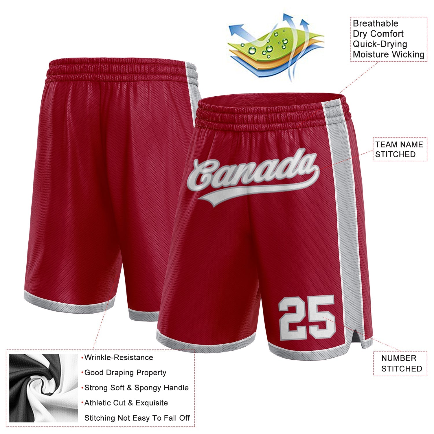 Custom Maroon White-Gray Authentic Basketball Shorts view 2