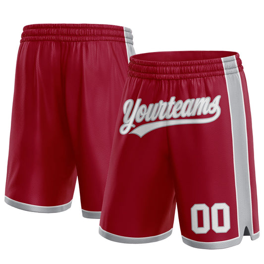 Custom Maroon White-Gray Authentic Basketball Shorts - Main View