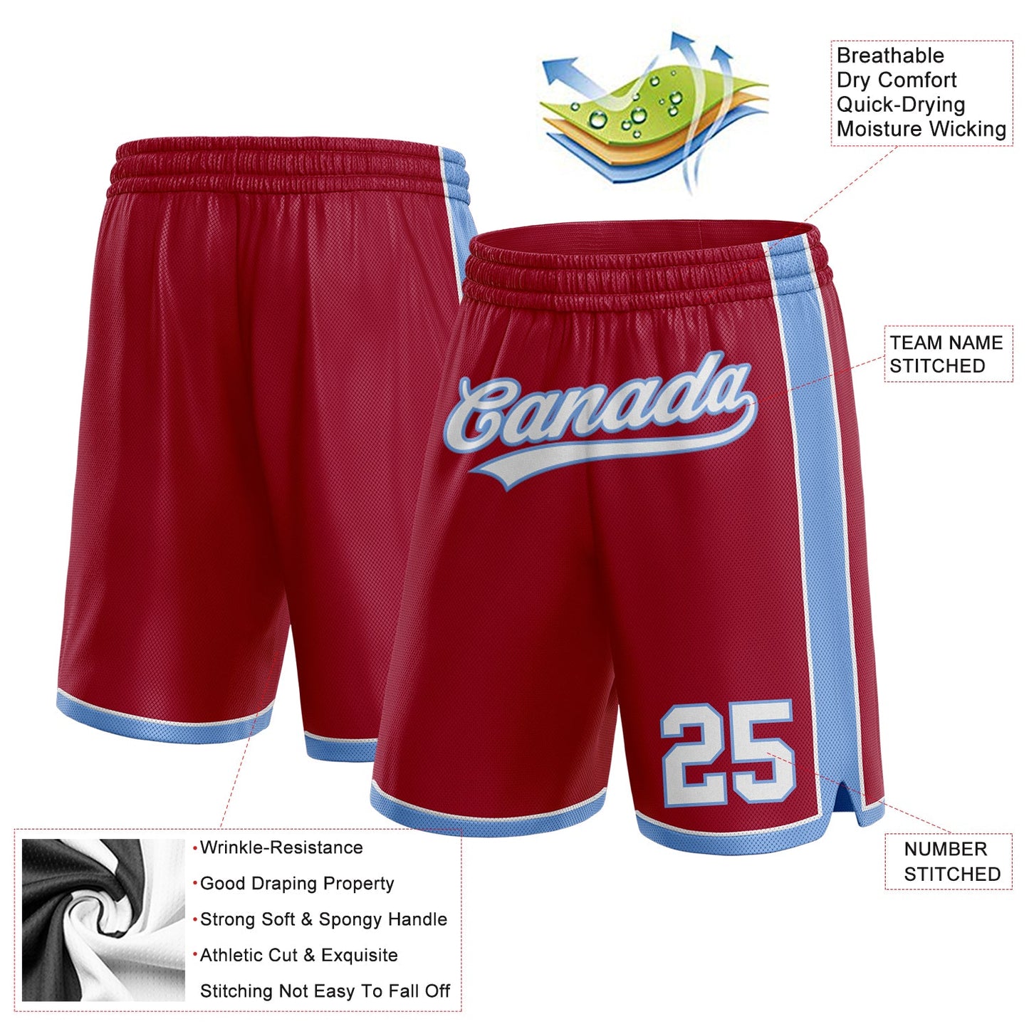 Custom Maroon White-Light Blue Authentic Basketball Shorts view 2
