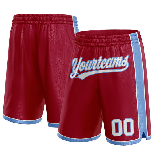 Custom Maroon White-Light Blue Authentic Basketball Shorts - Main View