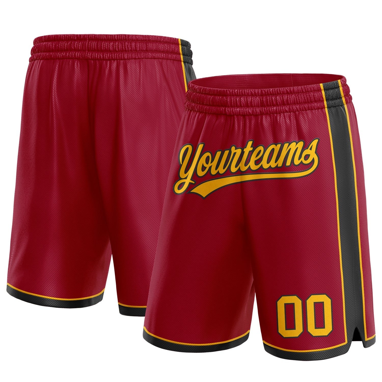 Custom Maroon Gold-Black Authentic Basketball Shorts - Main View