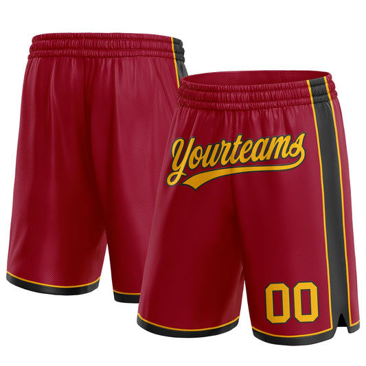 Custom Maroon Gold-Black Authentic Basketball Shorts - Main View