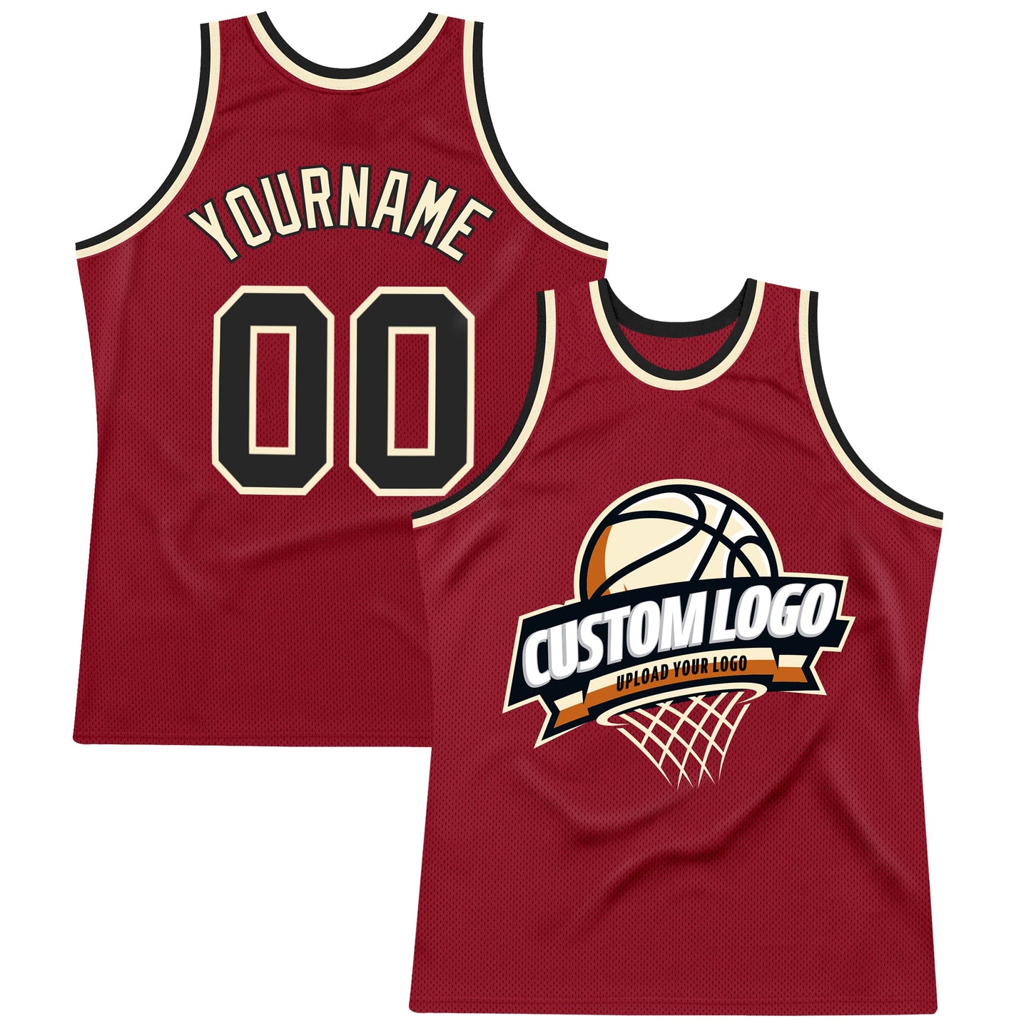 Custom Maroon Black-Cream Authentic Throwback Basketball Jersey - Main View