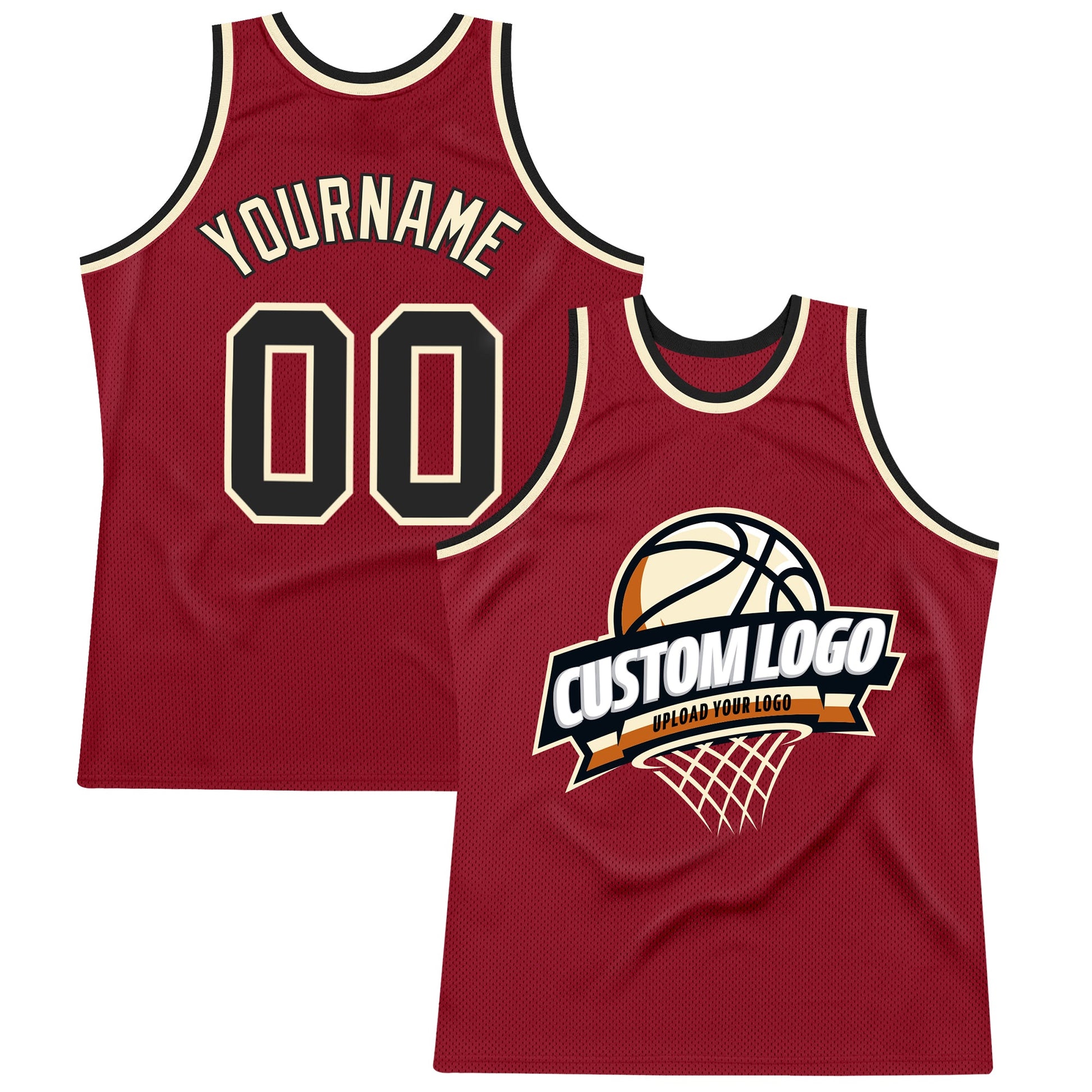 Custom Maroon Black-Cream Authentic Throwback Basketball Jersey - Main View