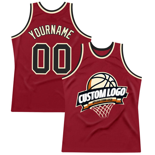 Custom Maroon Black-Cream Authentic Throwback Basketball Jersey - Main View