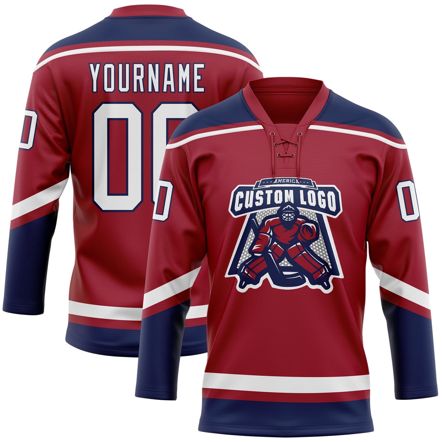 Custom Maroon White-Navy Hockey Lace Neck Jersey view 2