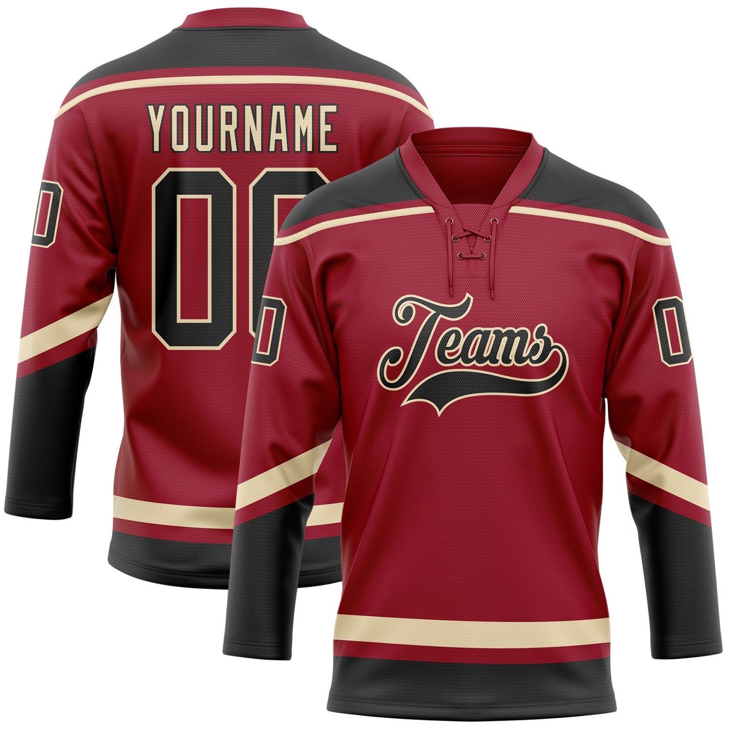 Custom Maroon Black-City Cream Hockey Lace Neck Jersey - Main View