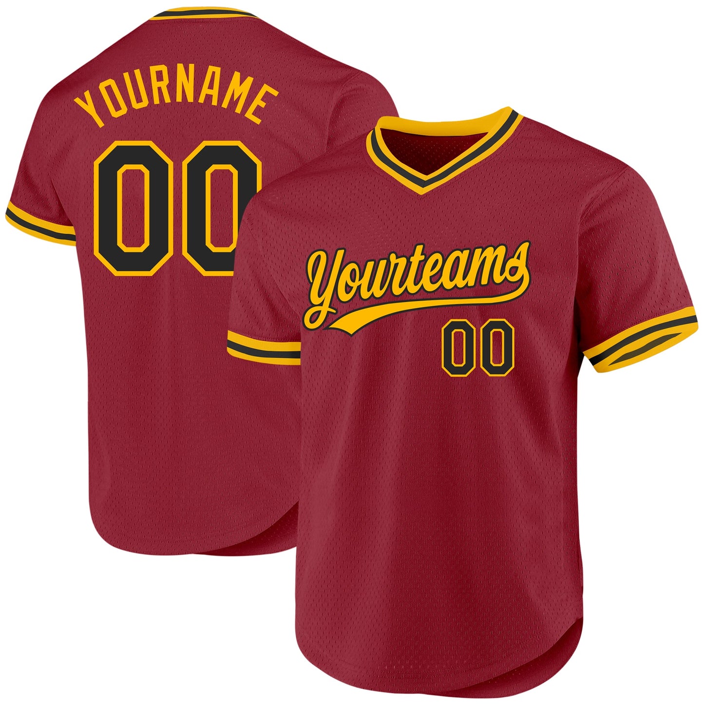 Custom Maroon Black-Gold Authentic Throwback Baseball Jersey - Main View