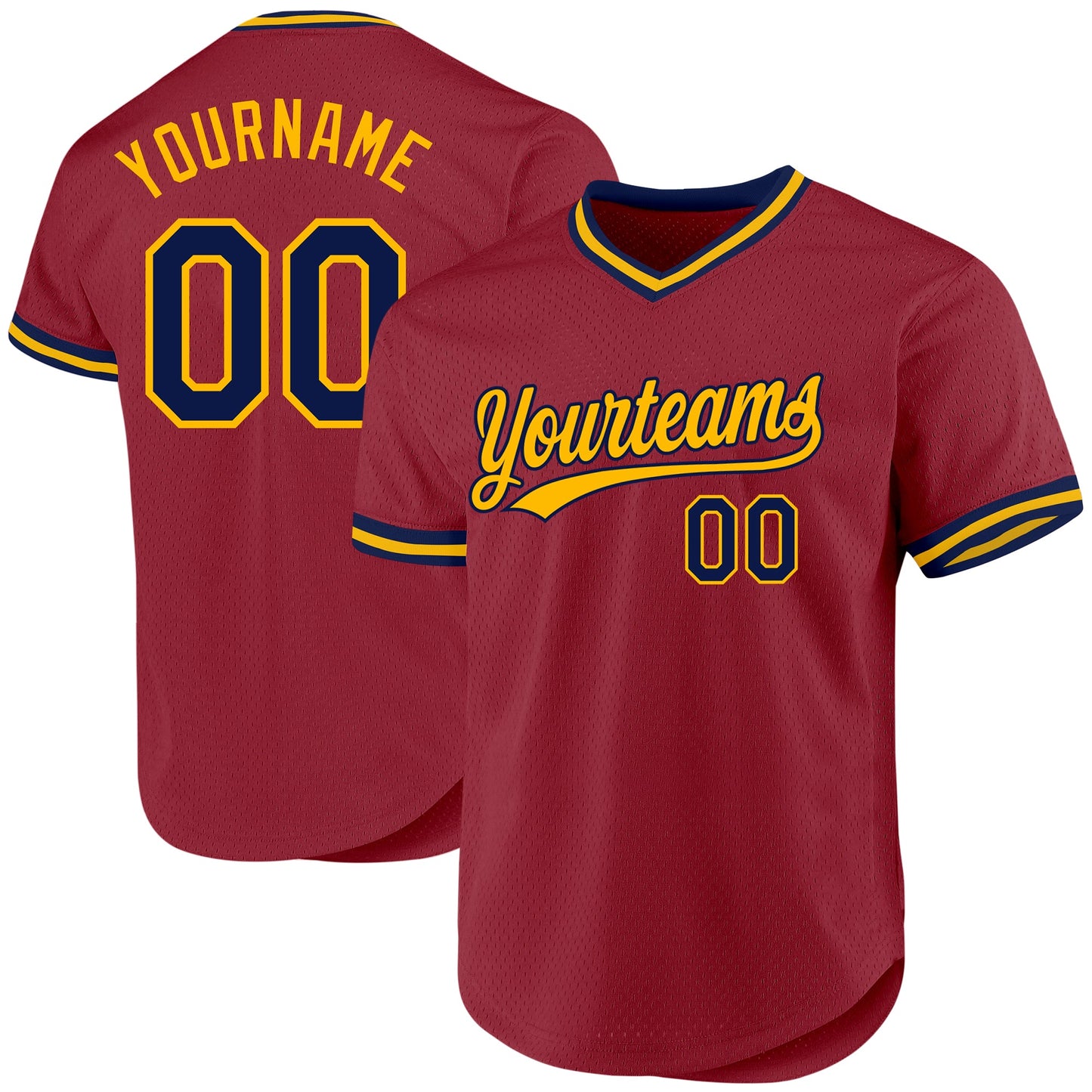 Custom Maroon Navy-Gold Authentic Throwback Baseball Jersey - Main View