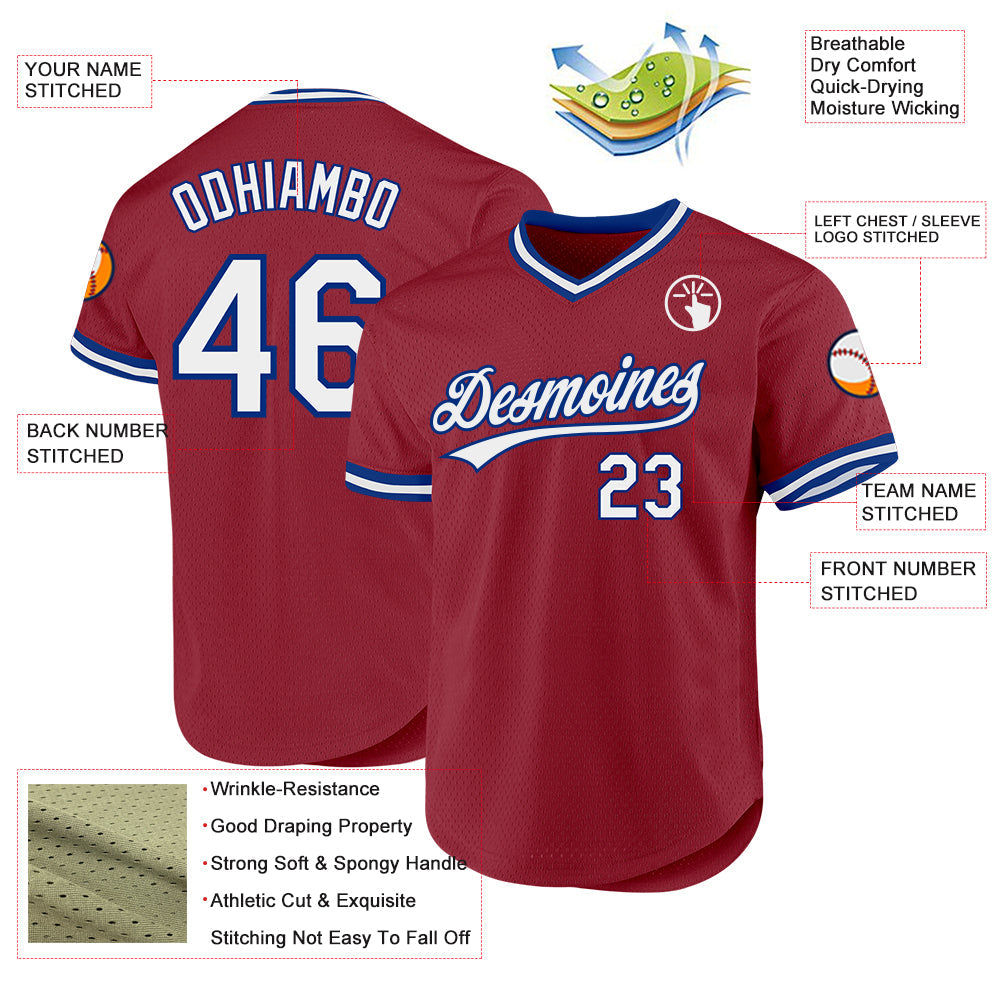 Custom Maroon White-Royal Authentic Throwback Baseball Jersey view 3