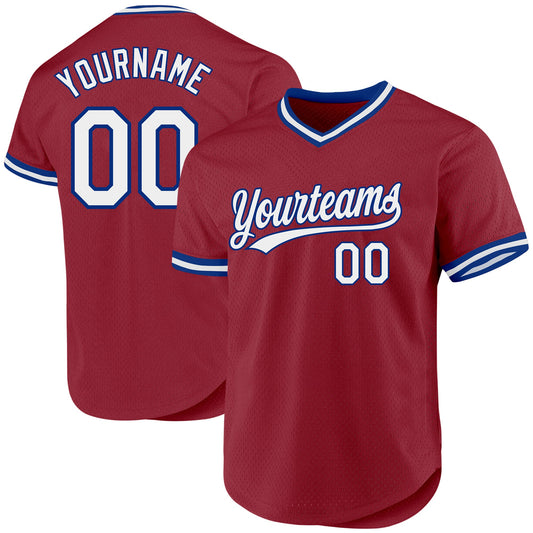 Custom Maroon White-Royal Authentic Throwback Baseball Jersey - Main View
