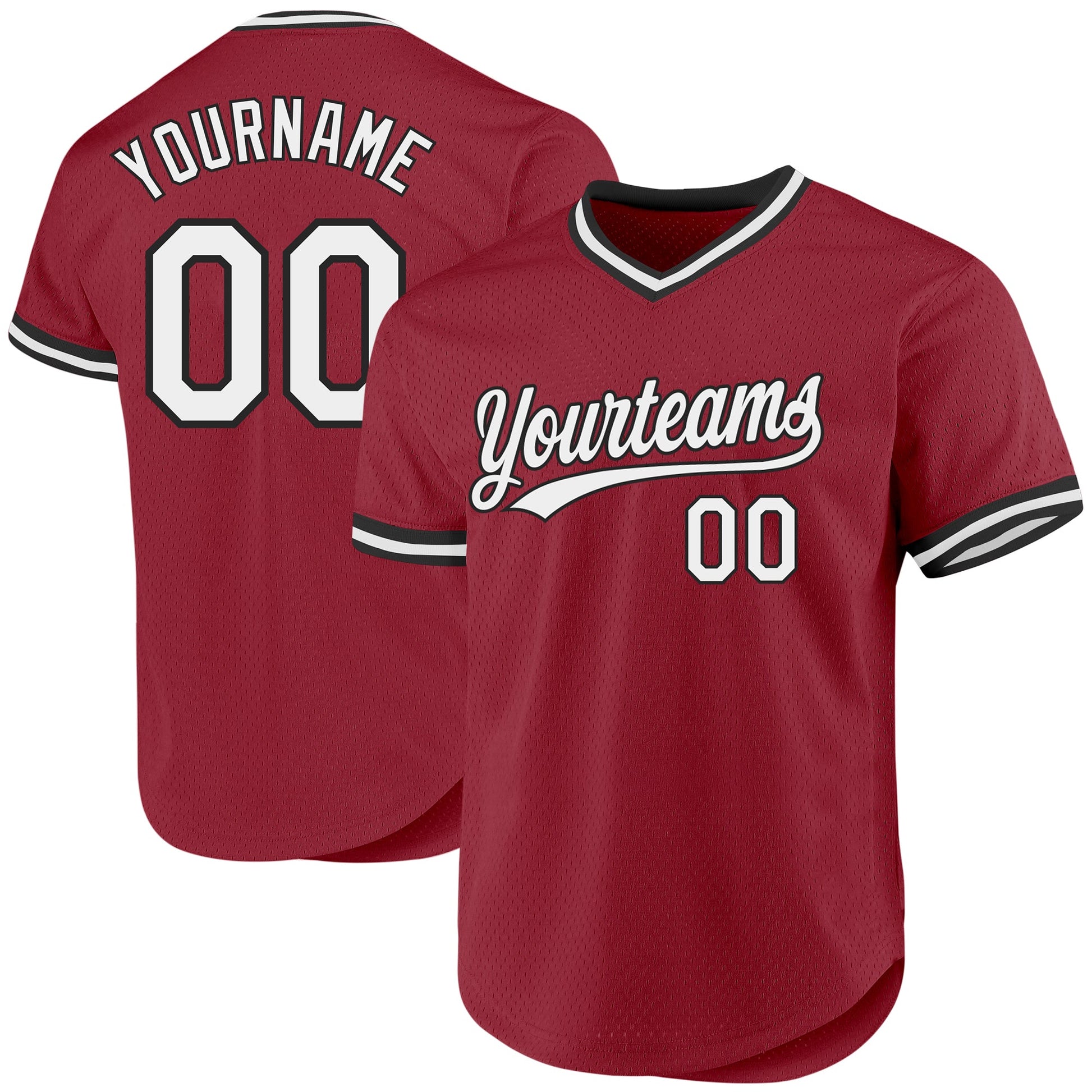 Custom Maroon White-Black Authentic Throwback Baseball Jersey - Main View