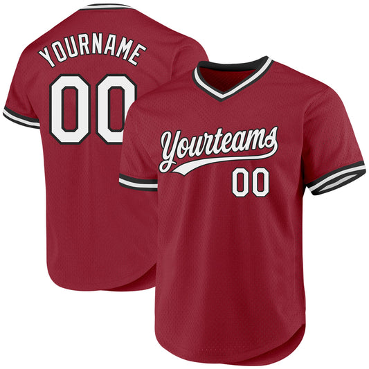 Custom Maroon White-Black Authentic Throwback Baseball Jersey - Main View