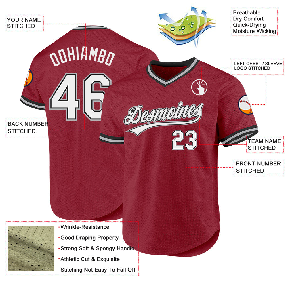 Custom Maroon Black-Gray Authentic Throwback Baseball Jersey view 3