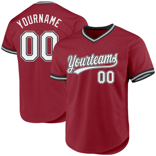 Custom Maroon Black-Gray Authentic Throwback Baseball Jersey - Main View