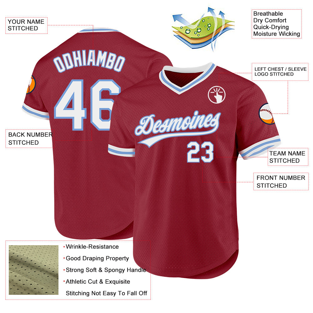 Custom Maroon White-Light Blue Authentic Throwback Baseball Jersey view 3