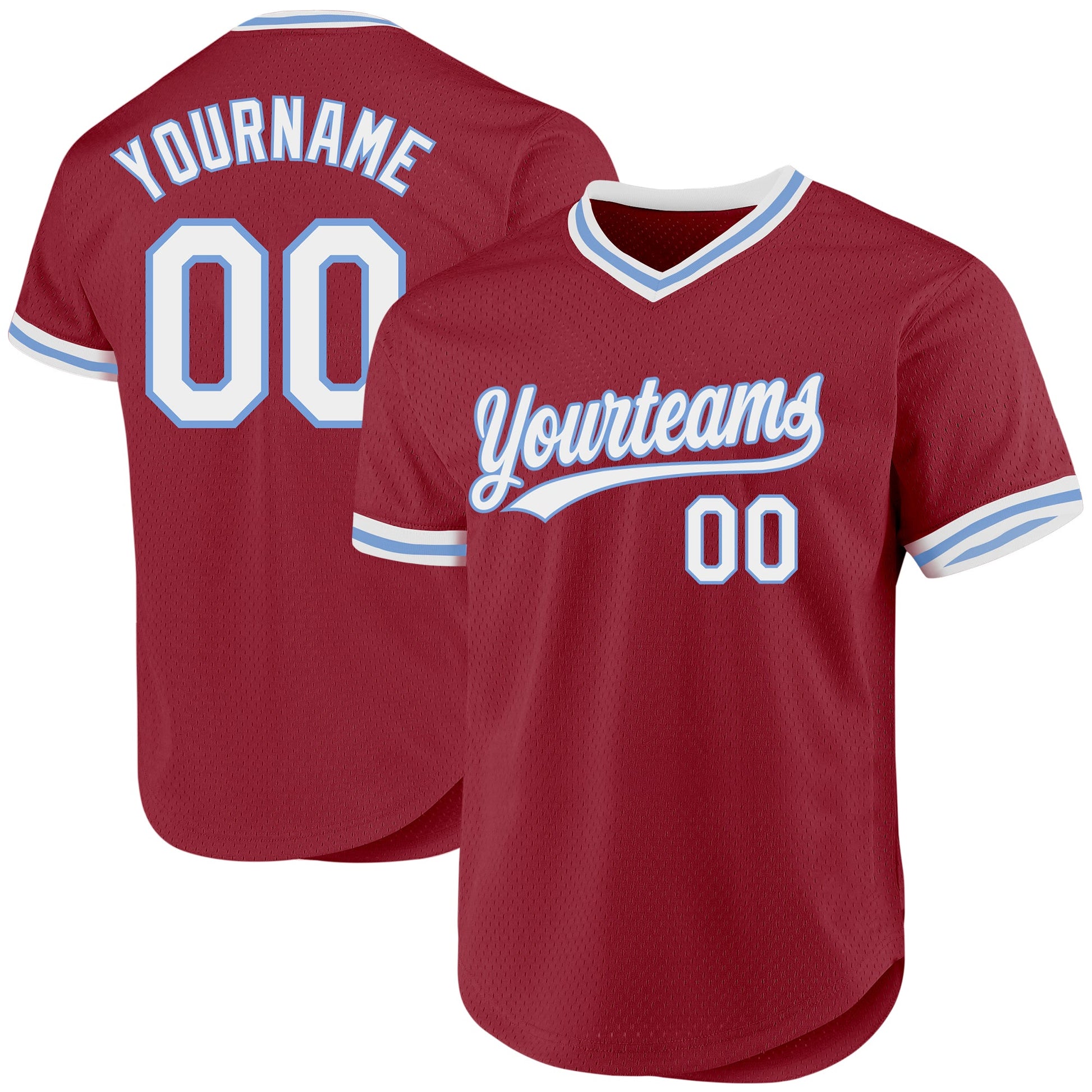 Custom Maroon White-Light Blue Authentic Throwback Baseball Jersey - Main View