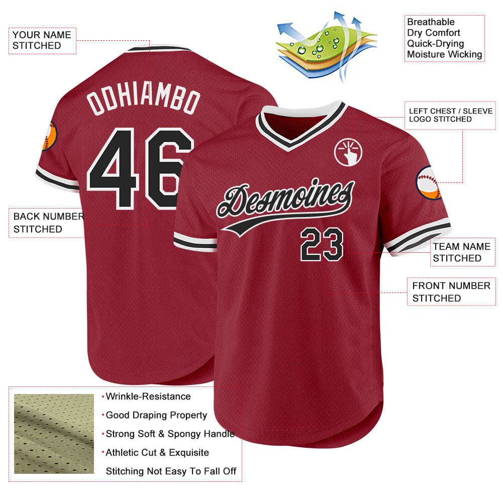 Custom Maroon Black-White Authentic Throwback Baseball Jersey view 3