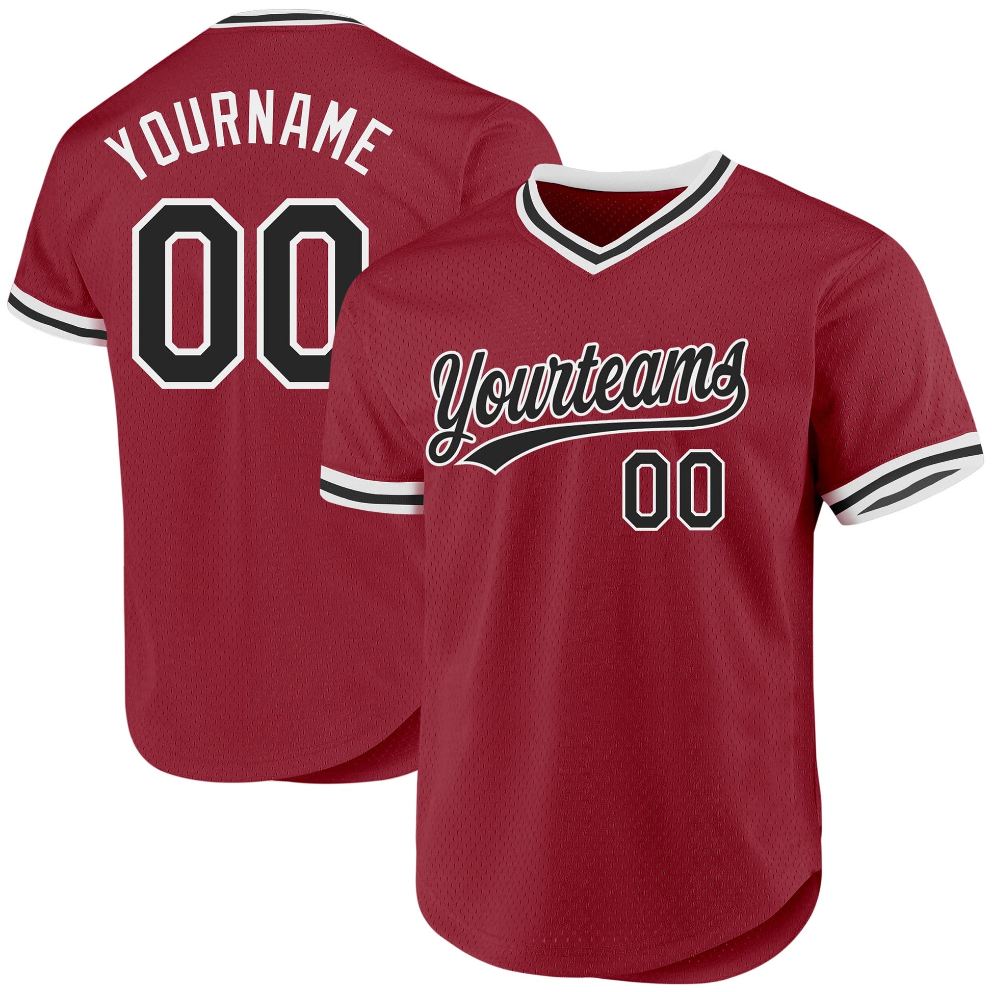 Custom Maroon Black-White Authentic Throwback Baseball Jersey - Main View
