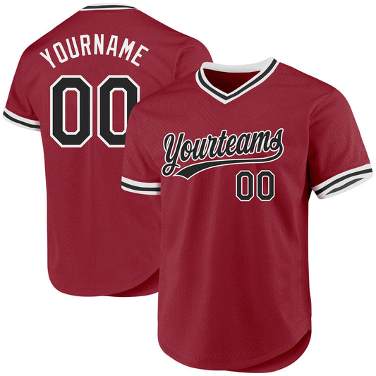 Custom Maroon Black-White Authentic Throwback Baseball Jersey - Main View