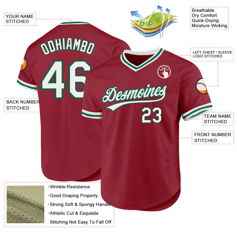 Custom Maroon White-Kelly Green Authentic Throwback Baseball Jersey view 3