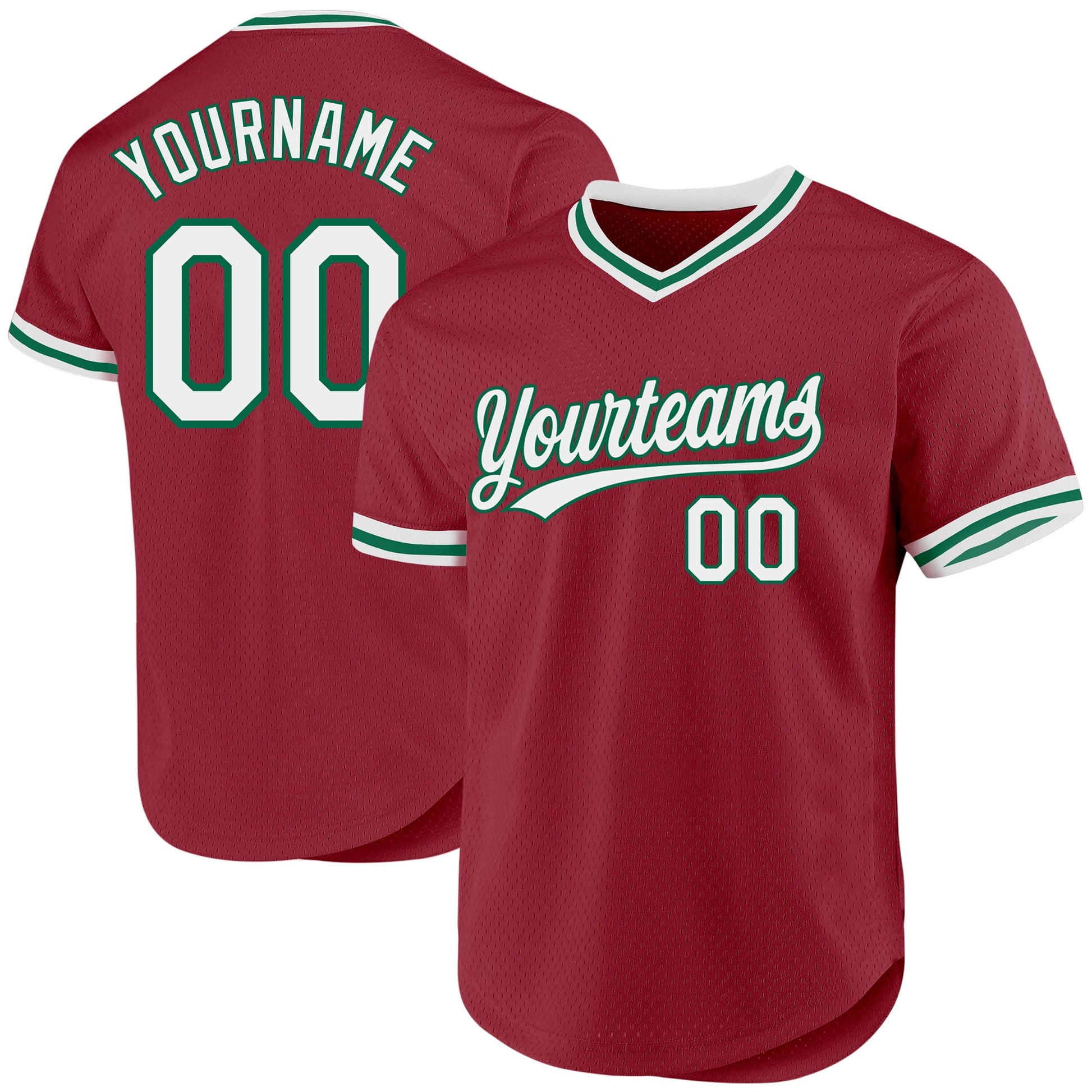 Custom Maroon White-Kelly Green Authentic Throwback Baseball Jersey - Main View