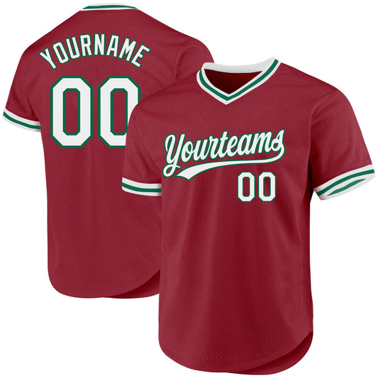 Custom Maroon White-Kelly Green Authentic Throwback Baseball Jersey - Main View