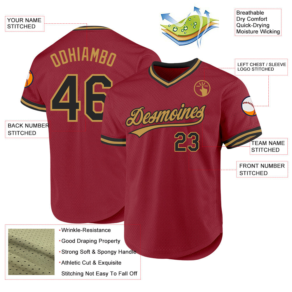 Custom Maroon Black-Old Gold Authentic Throwback Baseball Jersey view 3