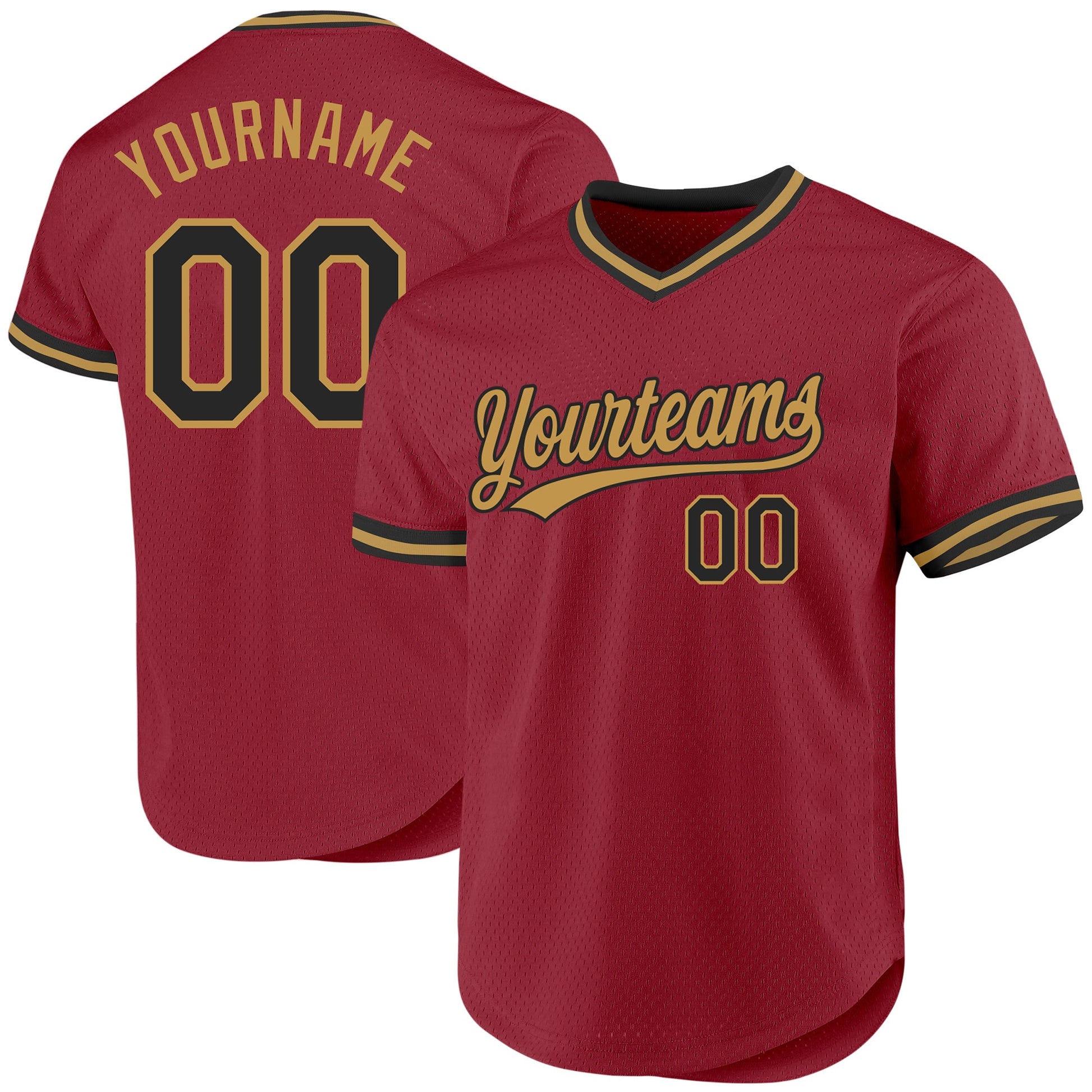 Custom Maroon Black-Old Gold Authentic Throwback Baseball Jersey - Main View